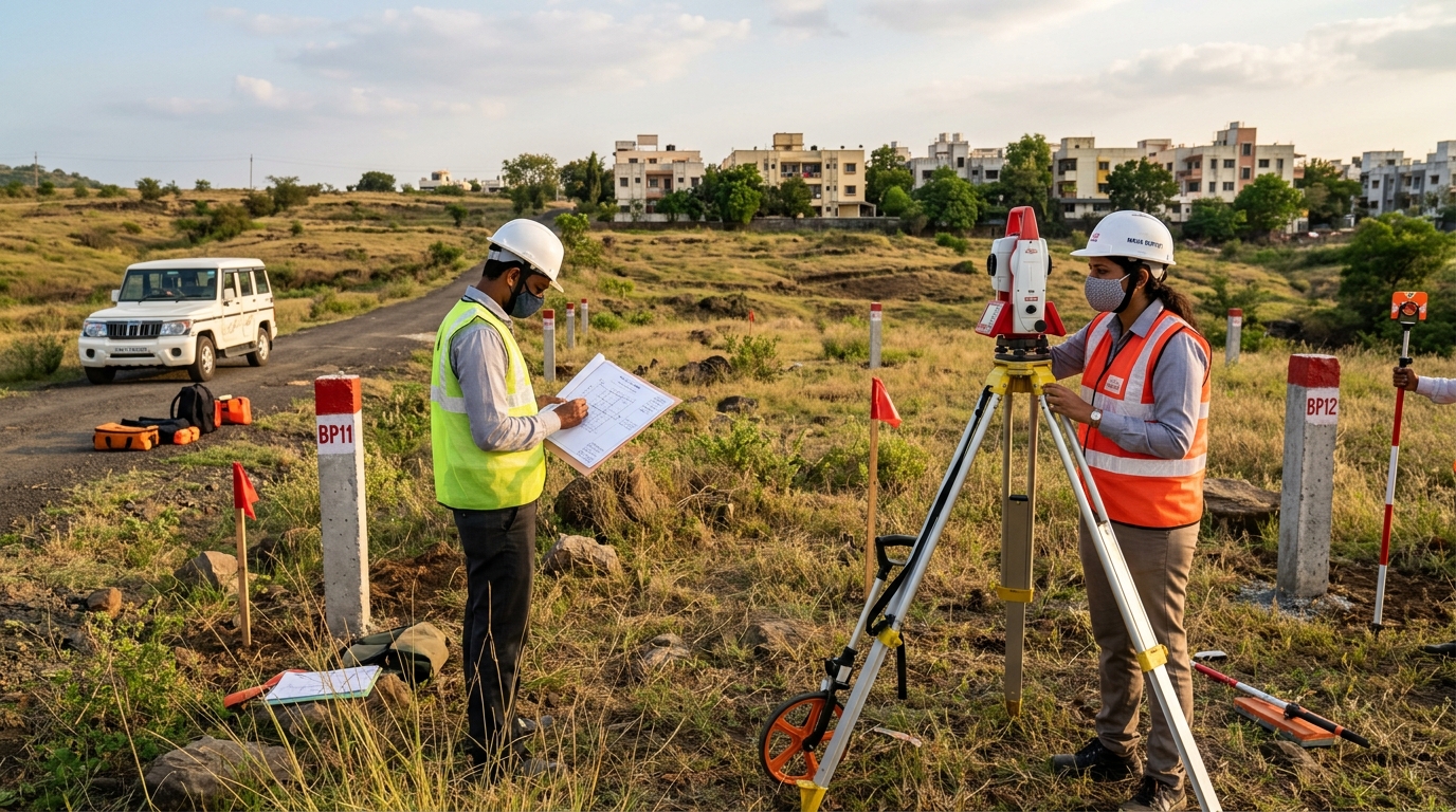 Land survey before construction in Pune, Maharashtra